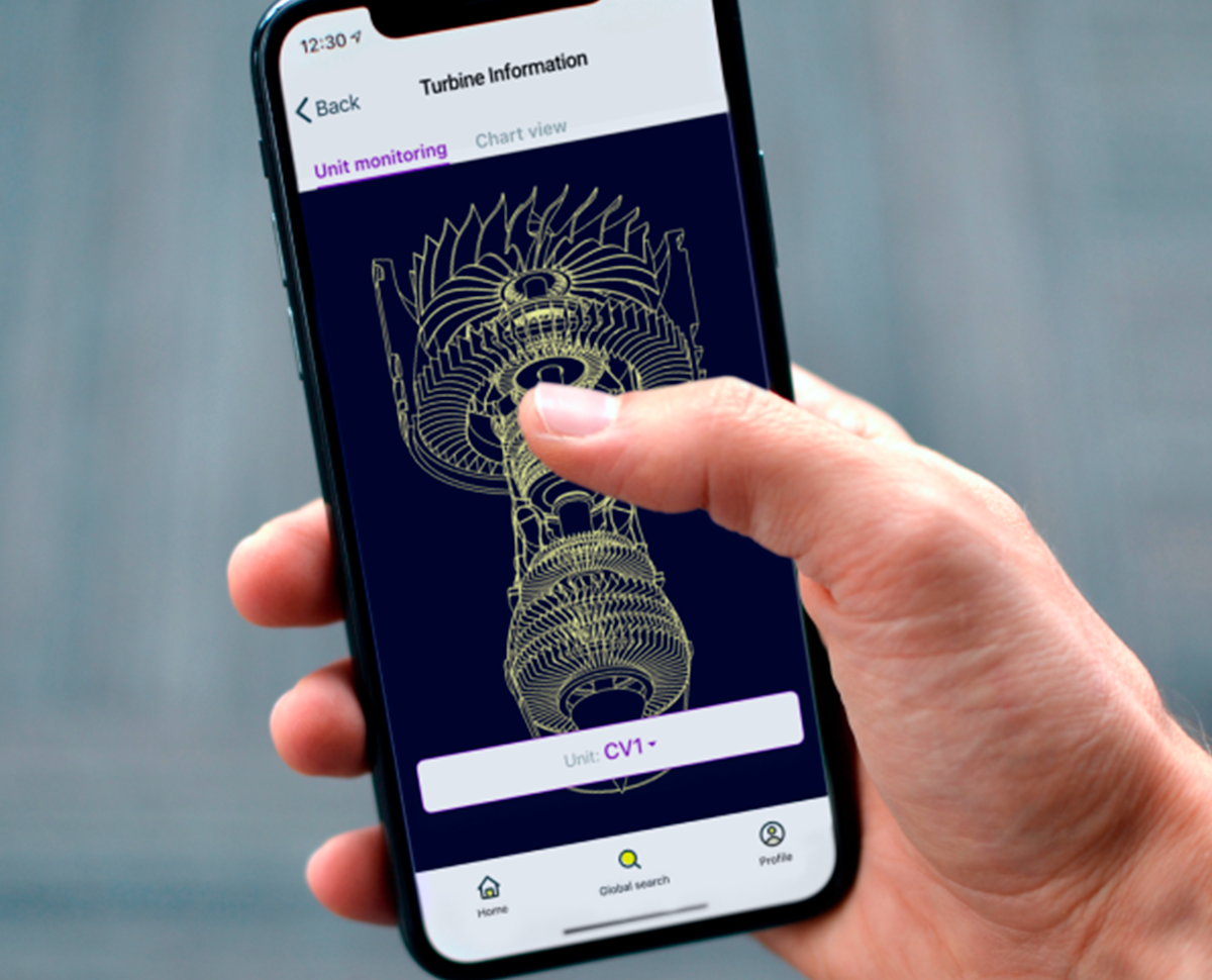 Turbine info in the app on the iPhone screen